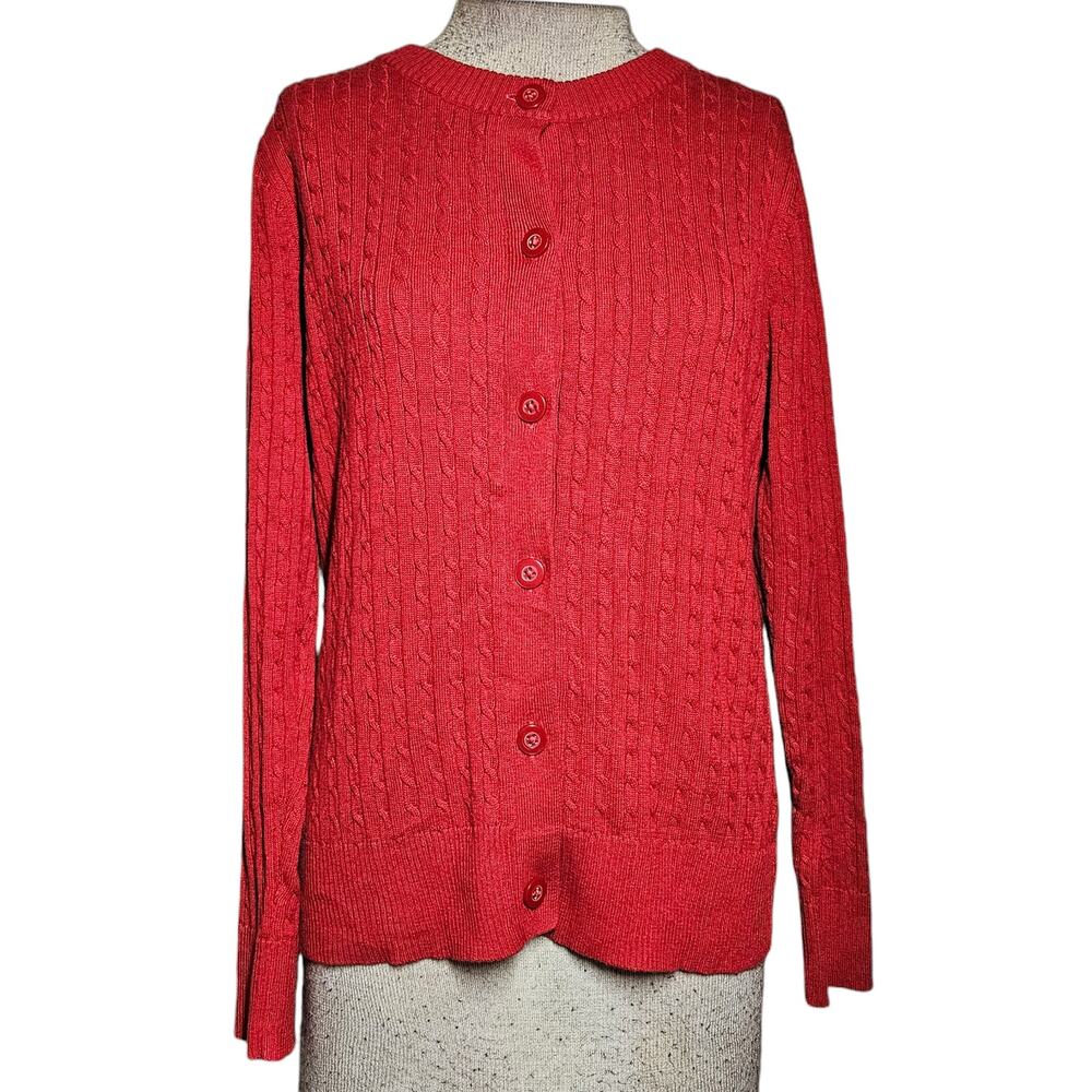 Red Button Front Cardigan Sweater Size Medium